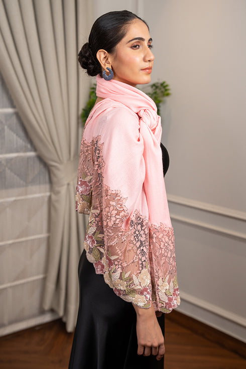 English Daisy  | Embroidered Wool Silk Stole
